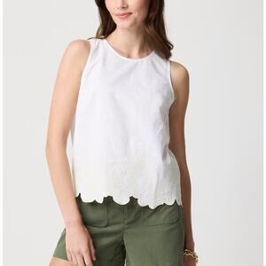 J.Crew Embroidered-Trim Shell Top Womens XS White Cream Sleeveless Linen Cotton